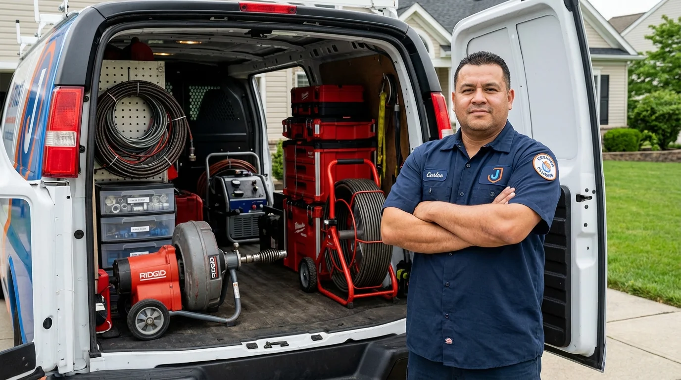 Professional drain cleaning equipment and Johns Plumbing LLC plumber in Williamston