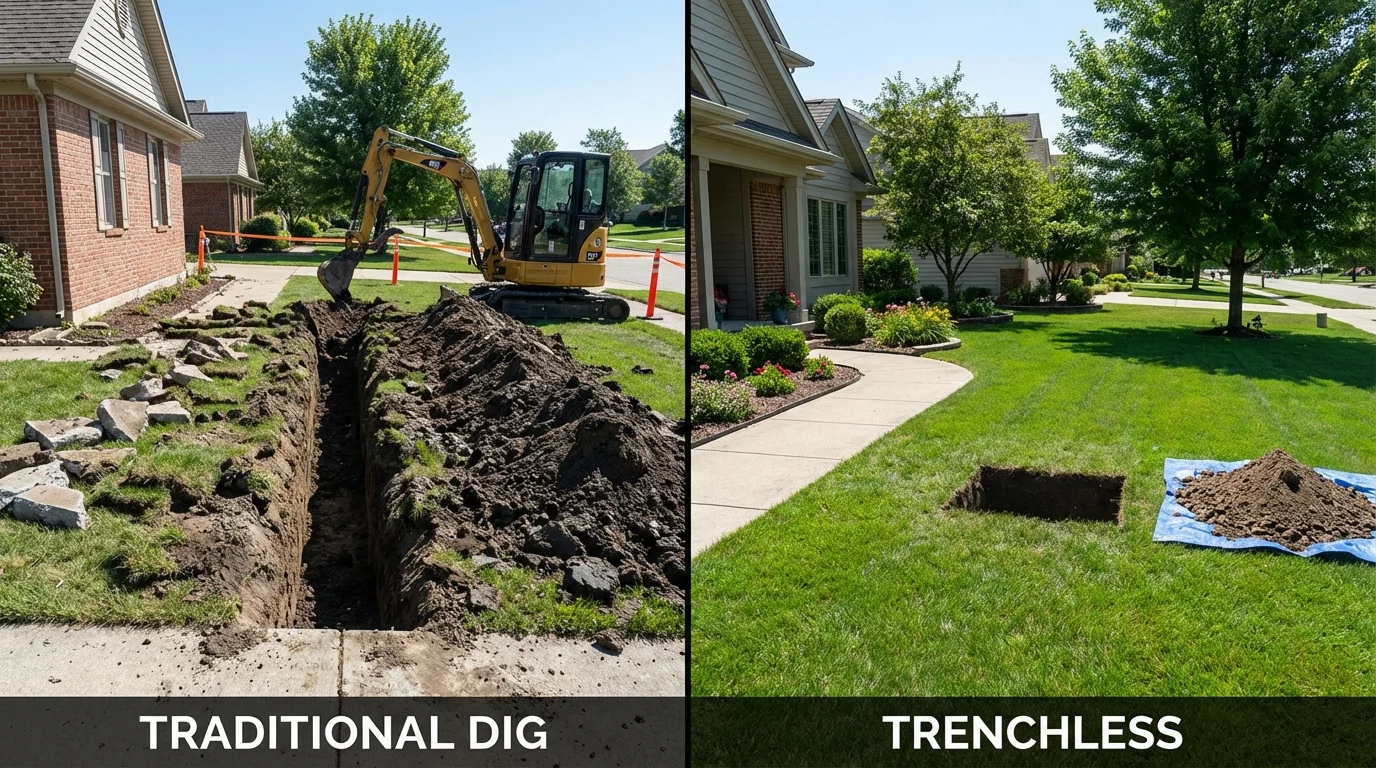 Trenchless sewer repair with minimal yard damage versus traditional excavation in Williamston, MI